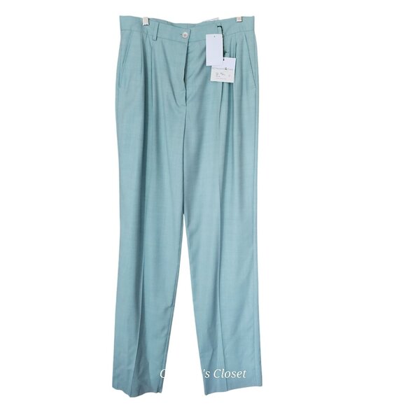 Vintage Bernard Zins Paris Blue Wool Pleated Trousers Sz.12 Quiet‎ Luxury NWT - Picture 1 of 12